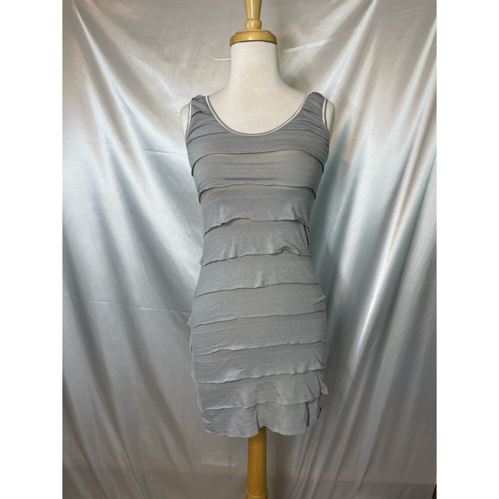 Vintage Medium Y2K Gray Tiered Ruffled Mini Tank Dress Sleeveless Body Boho chic